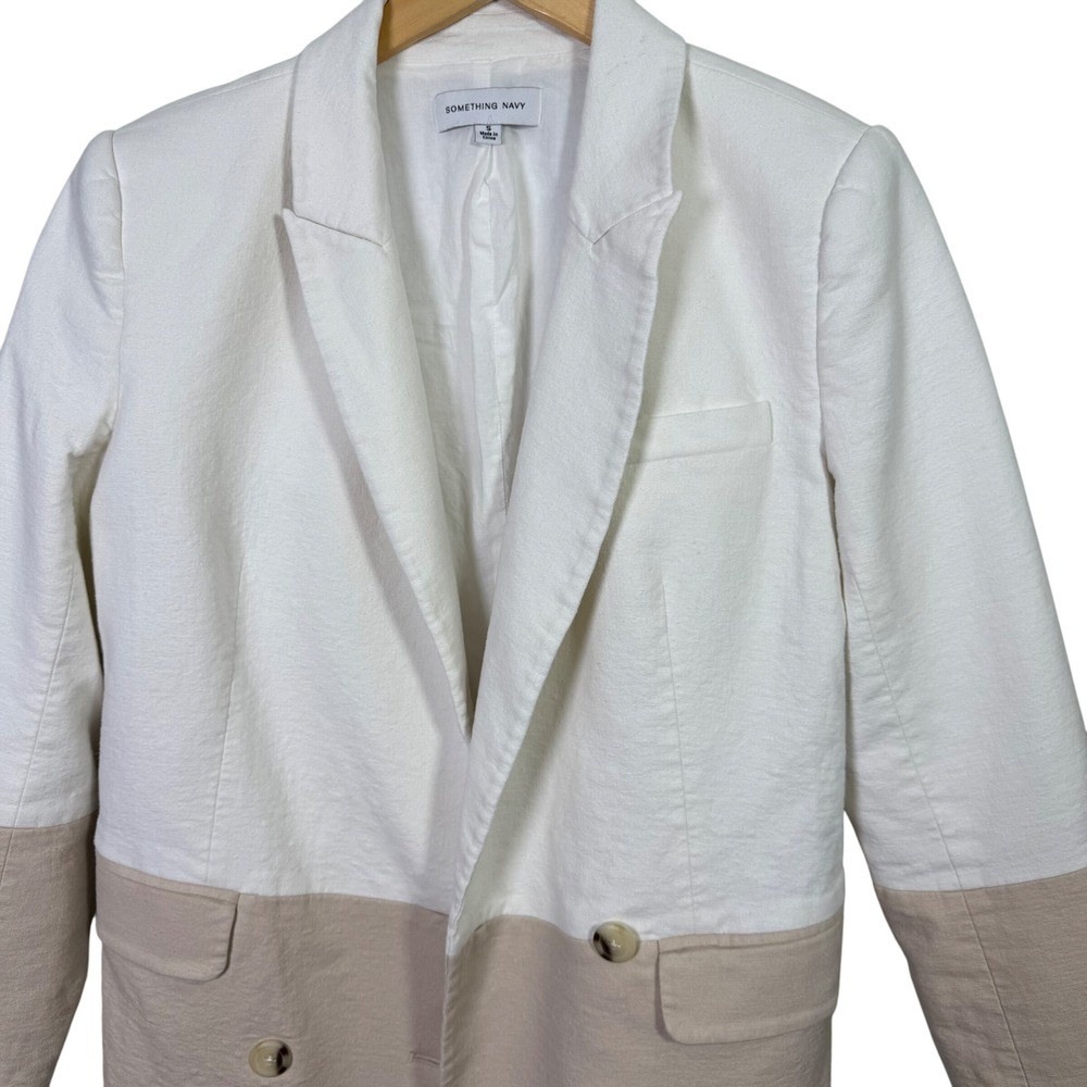 Something Navy Womens Blazer Small Danielle Colorblock Linen Blend Oversized‎ - Picture 4 of 9
